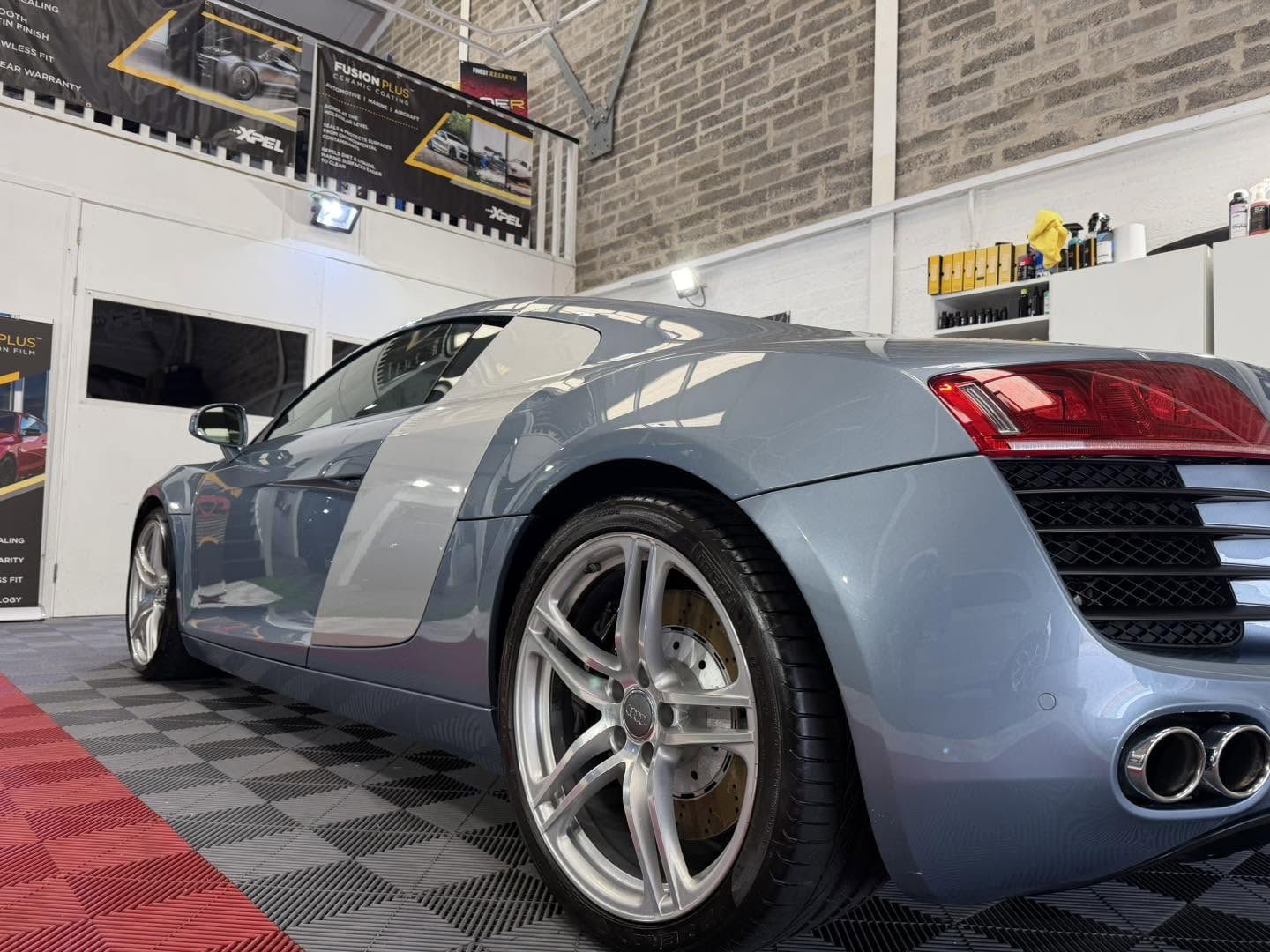 Silver Audi R8 after a detail